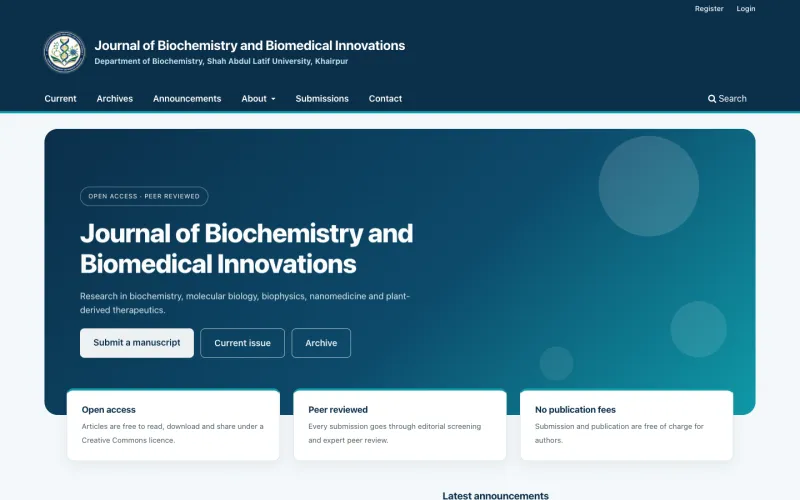 Homepage of the Journal of Biochemistry and Biomedical Innovations, built on OJS by NAK